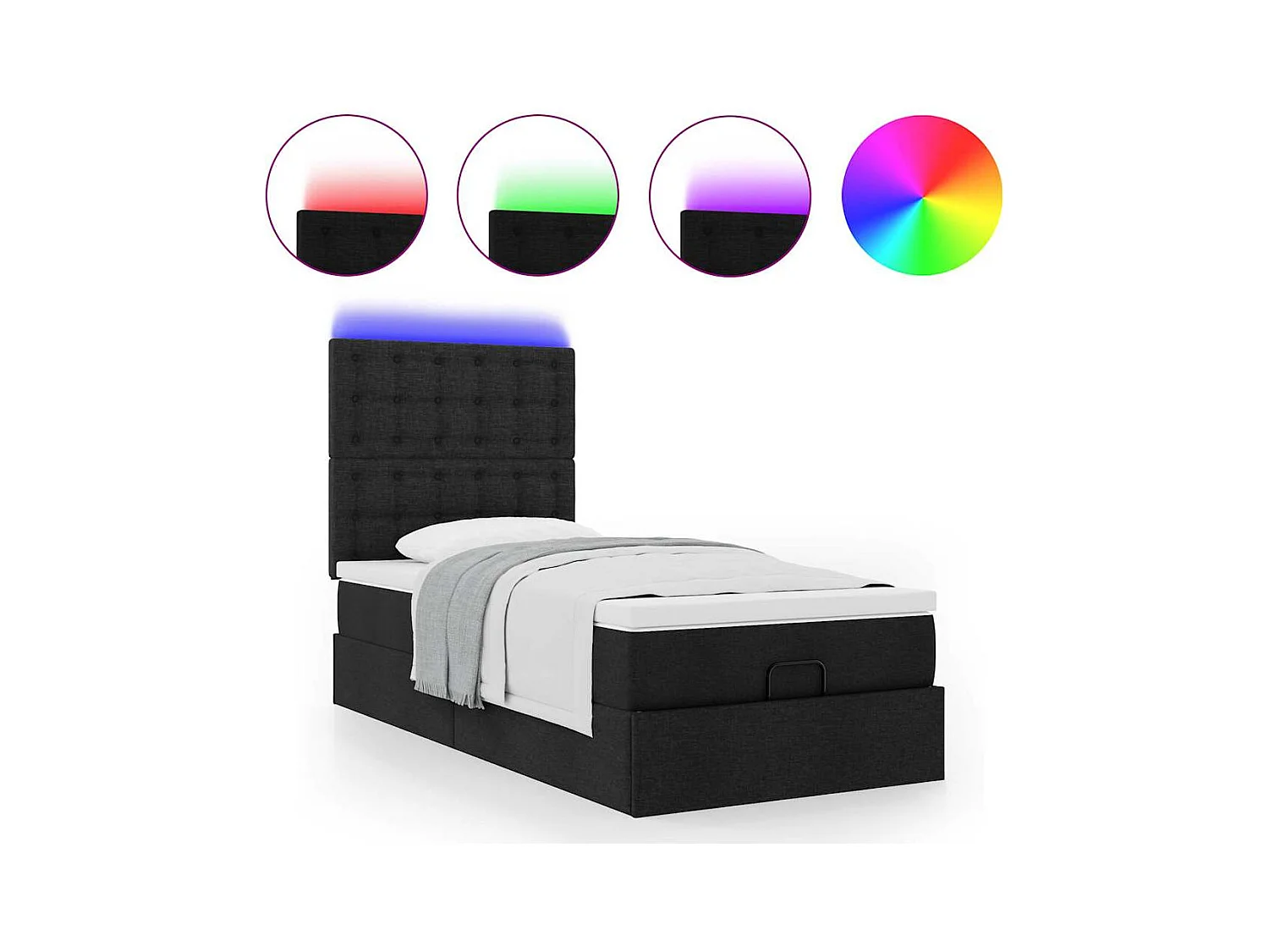 Cadre de lit ottoman avec matelas noir 100x200cm tissu