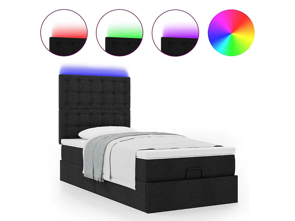 Cadre de lit ottoman avec matelas noir 100x200cm tissu
