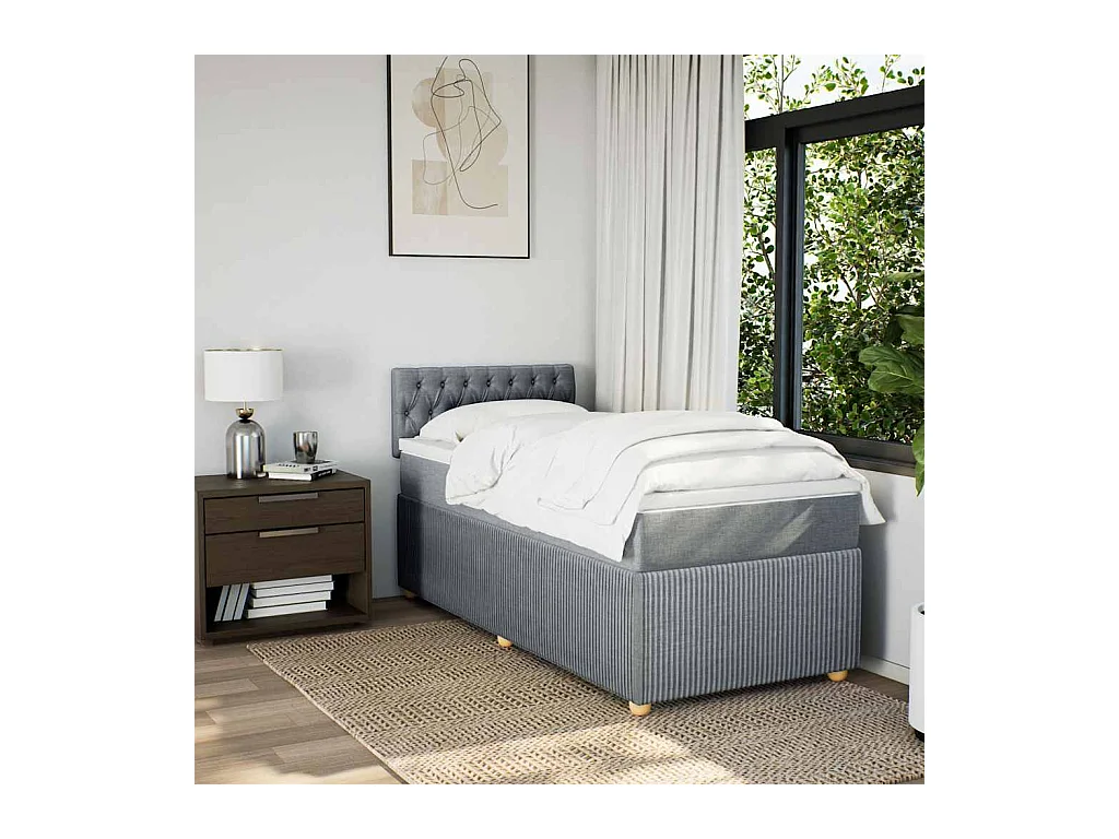 Sommier à lattes de lit avec matelas Gris clair 100x200cm Tissu