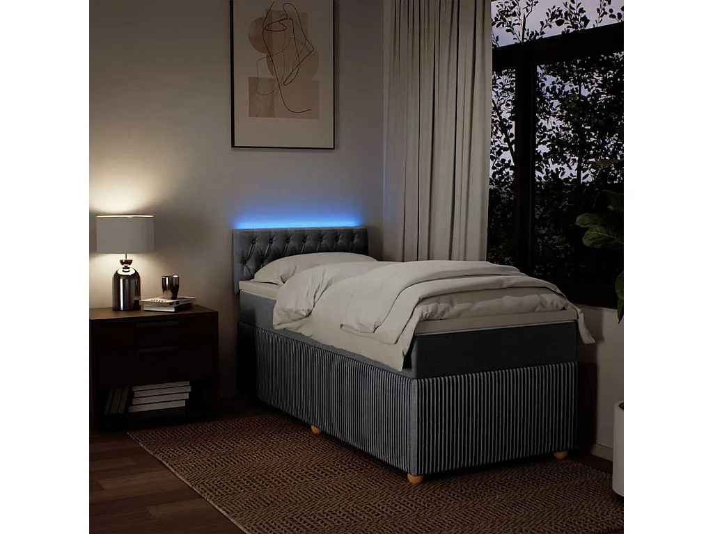 Cama box spring con colchón tela gris claro 100x200 cm