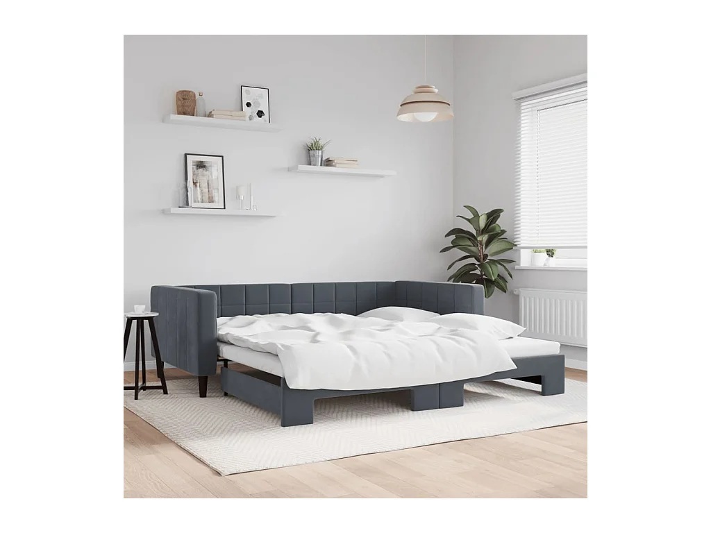 Slaapbank met onderschuifbed 100x200 cm fluweel donkergrijs