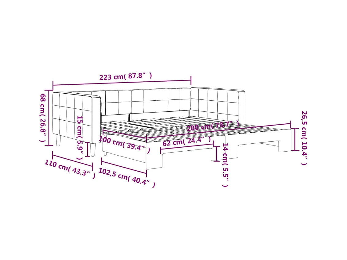 Slaapbank met onderschuifbed 100x200 cm fluweel donkergrijs