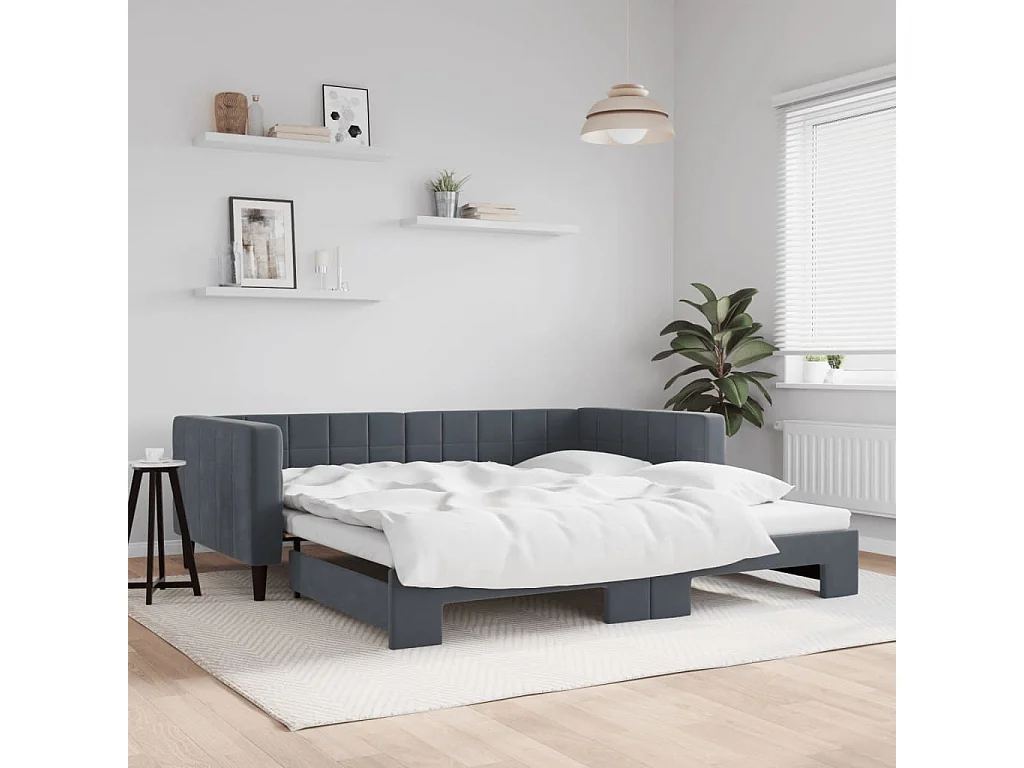 Lit de jour avec gigogne sans matelas gris foncé 100x200 cm