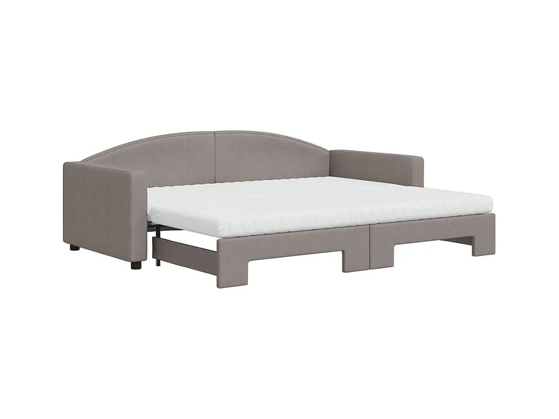 Lit de jour avec gigogne et matelas taupe 90x200 cm tissu
