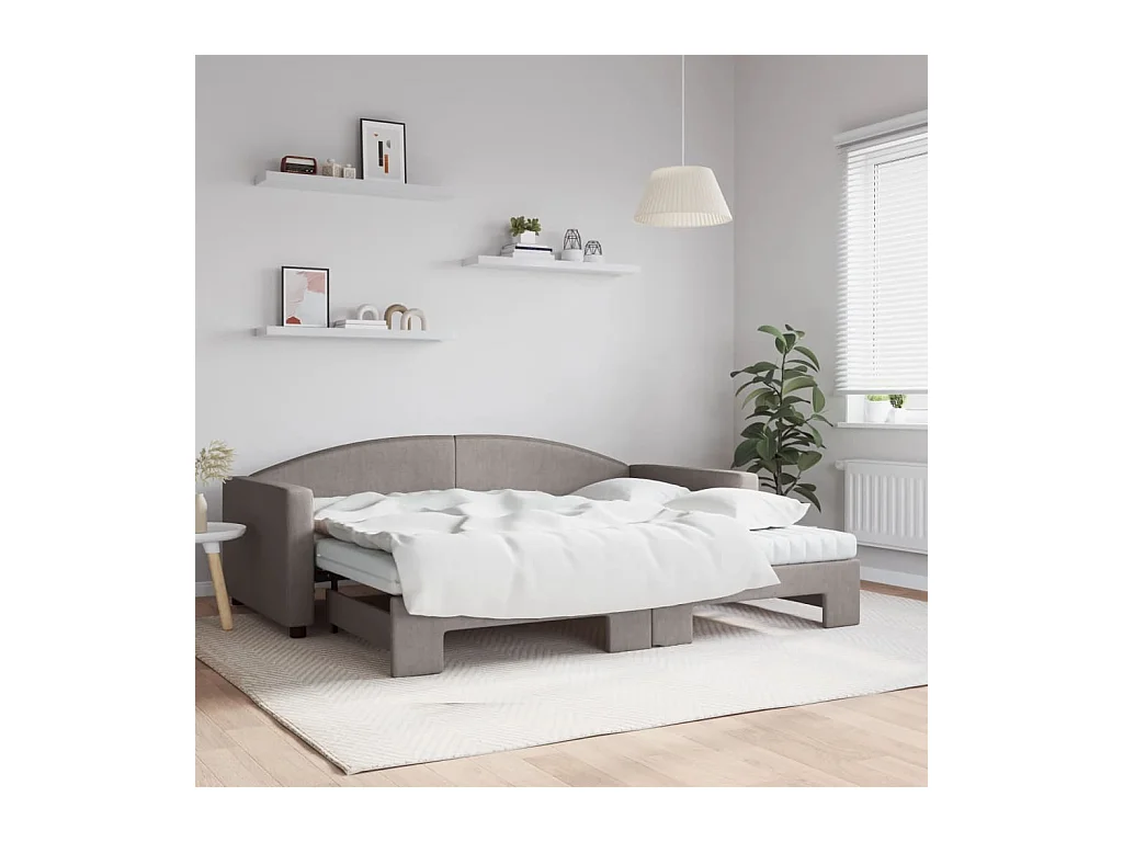 Divano Letto Estraibile con Materassi Tortora 90x200 cm Tessuto