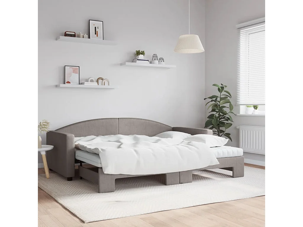 Tagesbett Ausziehbar mit Matratzen Taupe 90x200 cm Stoff