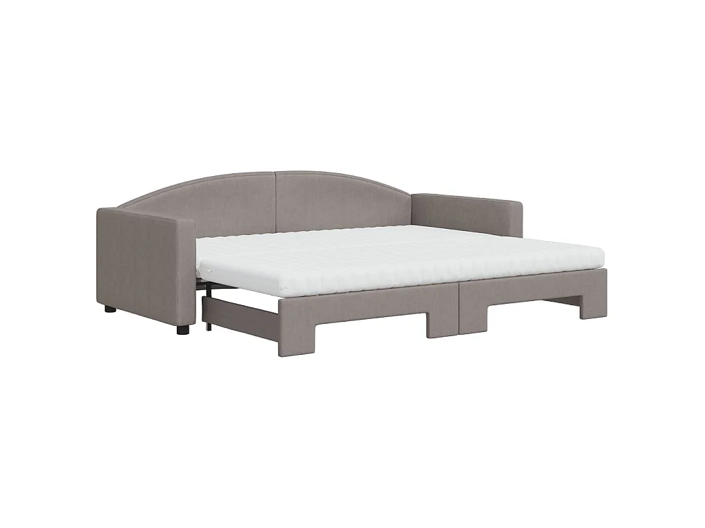 Lit de jour avec gigogne et matelas taupe 90x200 cm tissu
