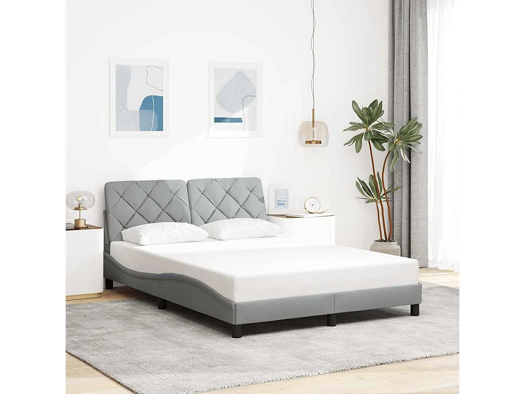 Bedframe met LED zonder matras stof 140x190 cm lichtgrijs