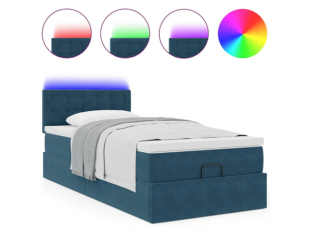 Estructura de cama otomana colchón terciopelo azul oscuro