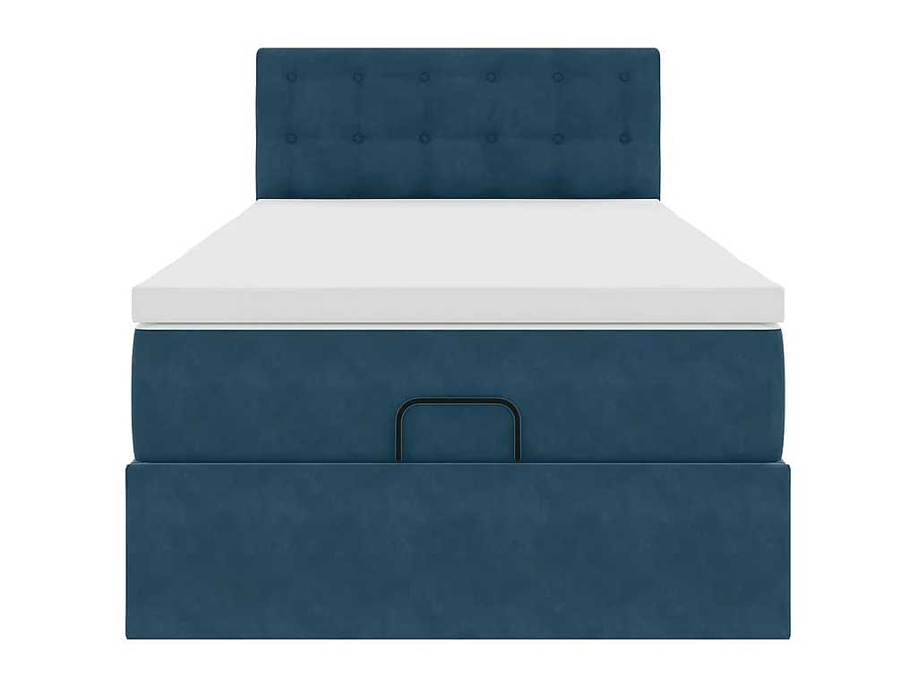 Estructura de cama otomana colchón terciopelo azul oscuro