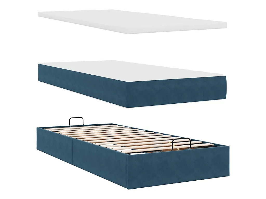 Estructura de cama otomana colchón terciopelo azul oscuro