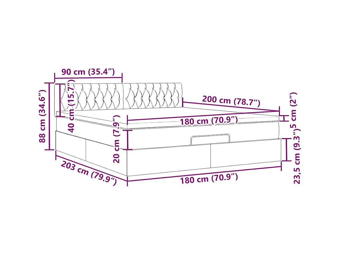Cadre de lit ottoman et matelas gris clair 180x200 cm tissu