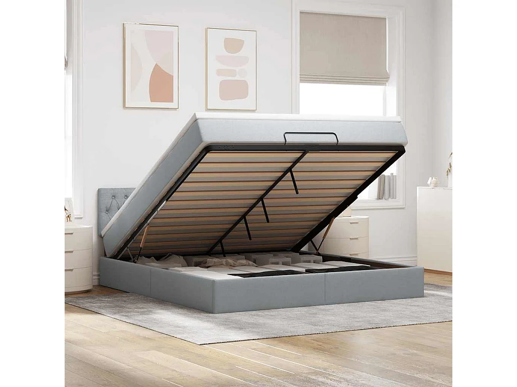 Ottoman-Bett mit Matratze Hellgrau 180x200 cm Stoff