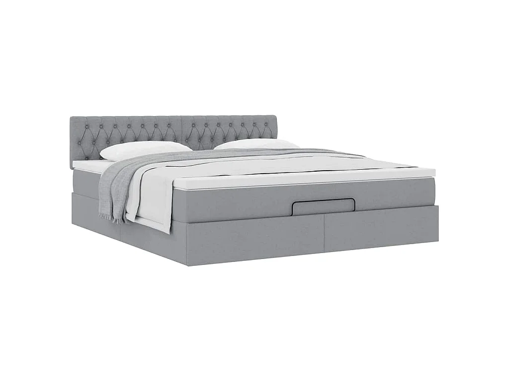 Cadre de lit ottoman et matelas gris clair 180x200 cm tissu