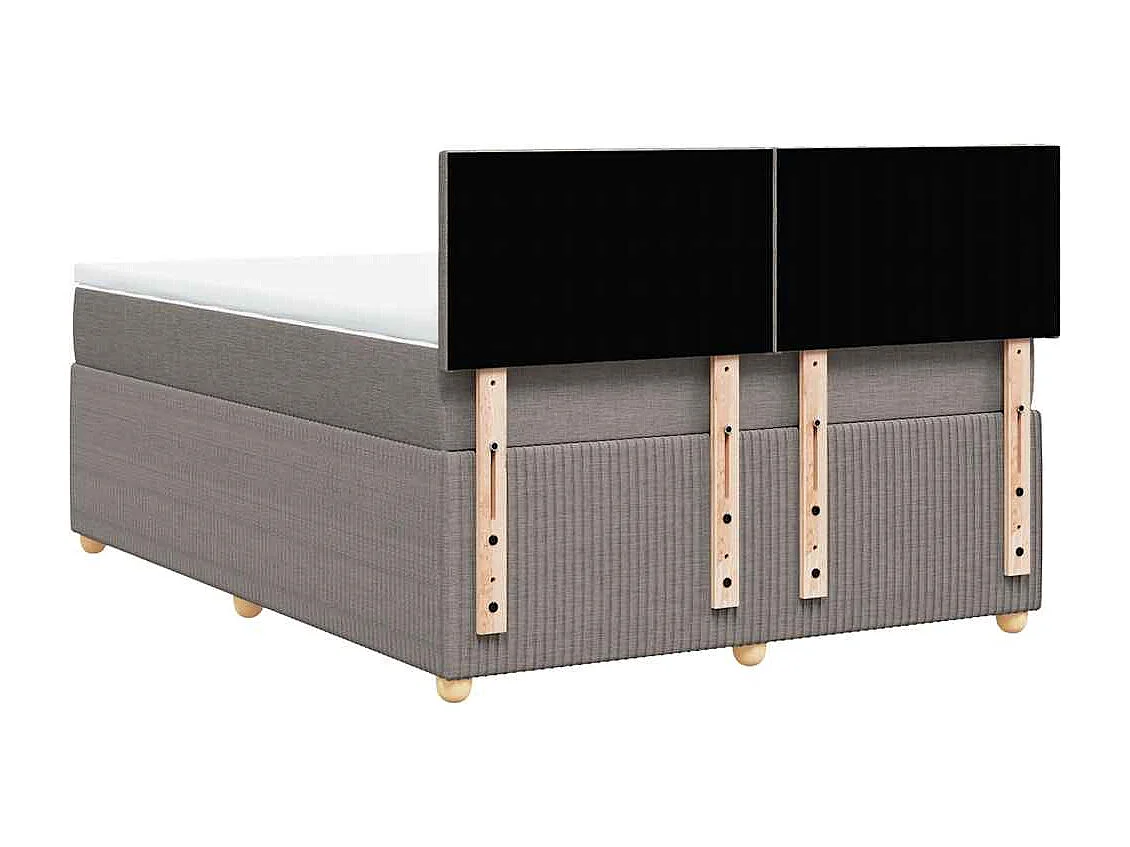 Cama box spring con colchón tela gris taupe 140x190 cm