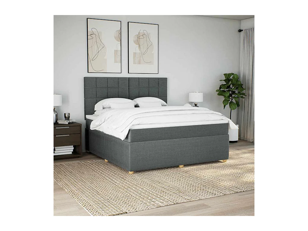 Sommier à lattes de lit avec matelas Gris foncé 180x200cm Tissu