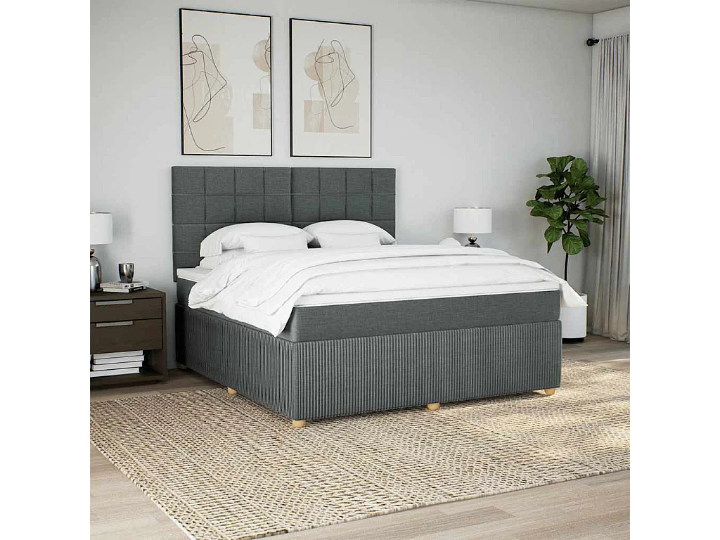 Sommier à lattes de lit avec matelas Gris foncé 180x200cm Tissu