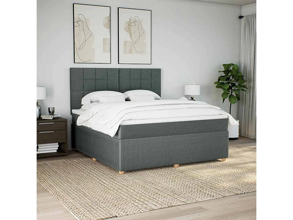 Cama box spring con colchón tela gris oscuro 180x200 cm