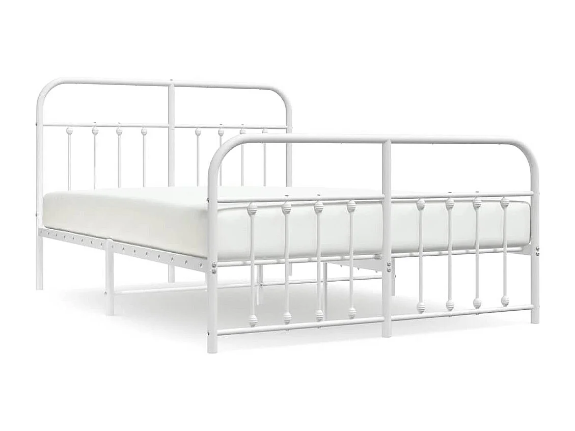 Cadre de lit métal sans matelas et pied de lit blanc 140x200 cm
