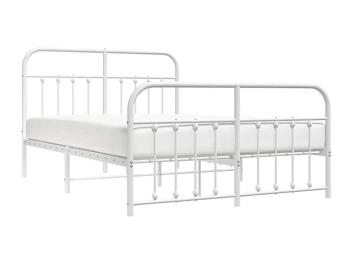 Cadre de lit métal sans matelas et pied de lit blanc 140x200 cm