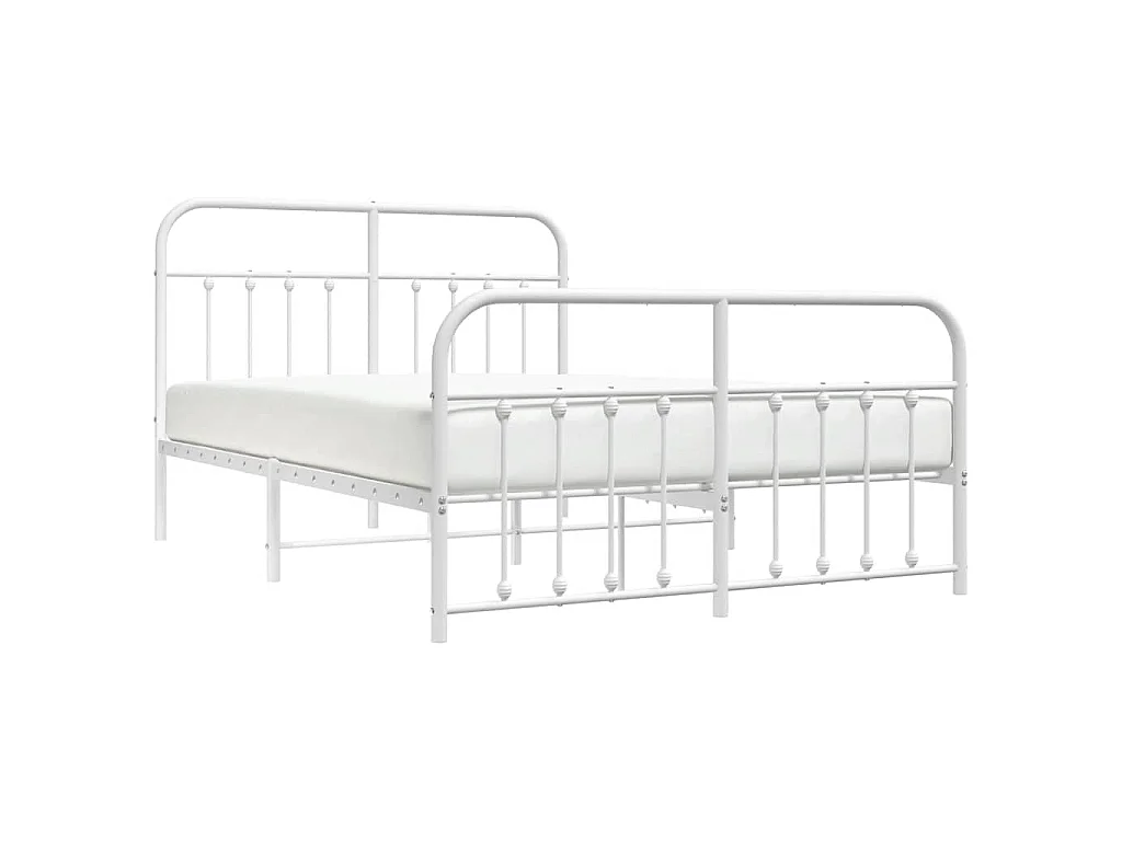Cadre de lit métal sans matelas et pied de lit blanc 140x200 cm