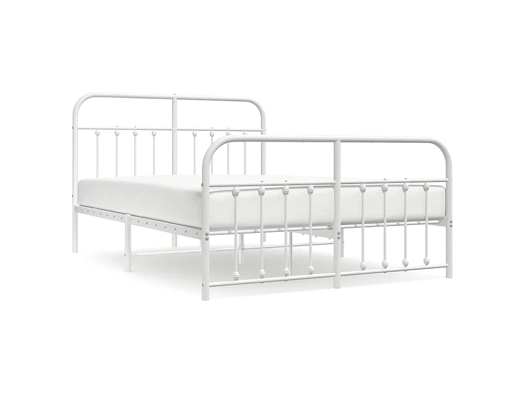 Cadre de lit métal sans matelas et pied de lit blanc 140x200 cm