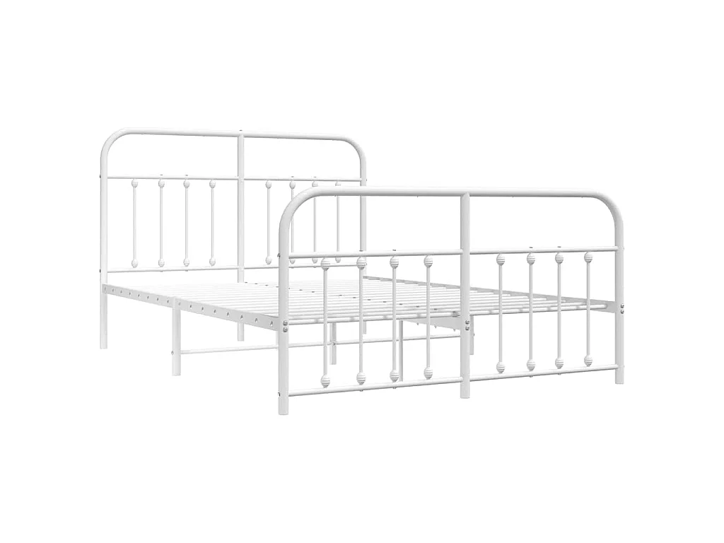 Cadre de lit métal sans matelas et pied de lit blanc 140x200 cm