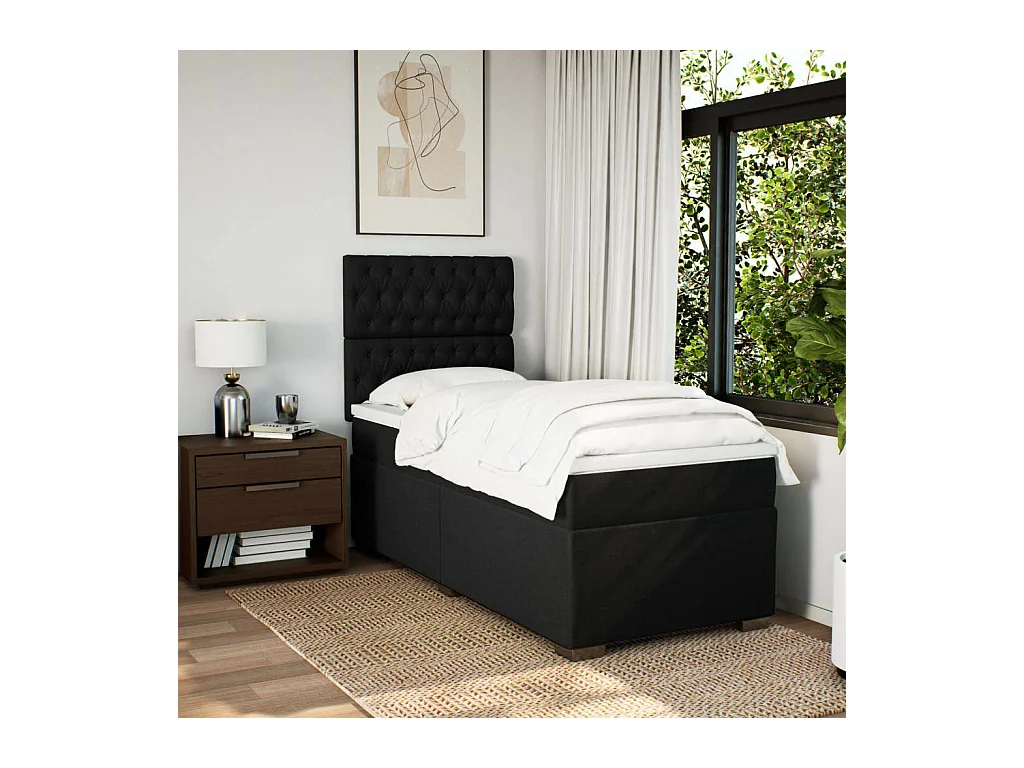 Boxspringbett mit Matratze Schwarz 90x200 cm Stoff