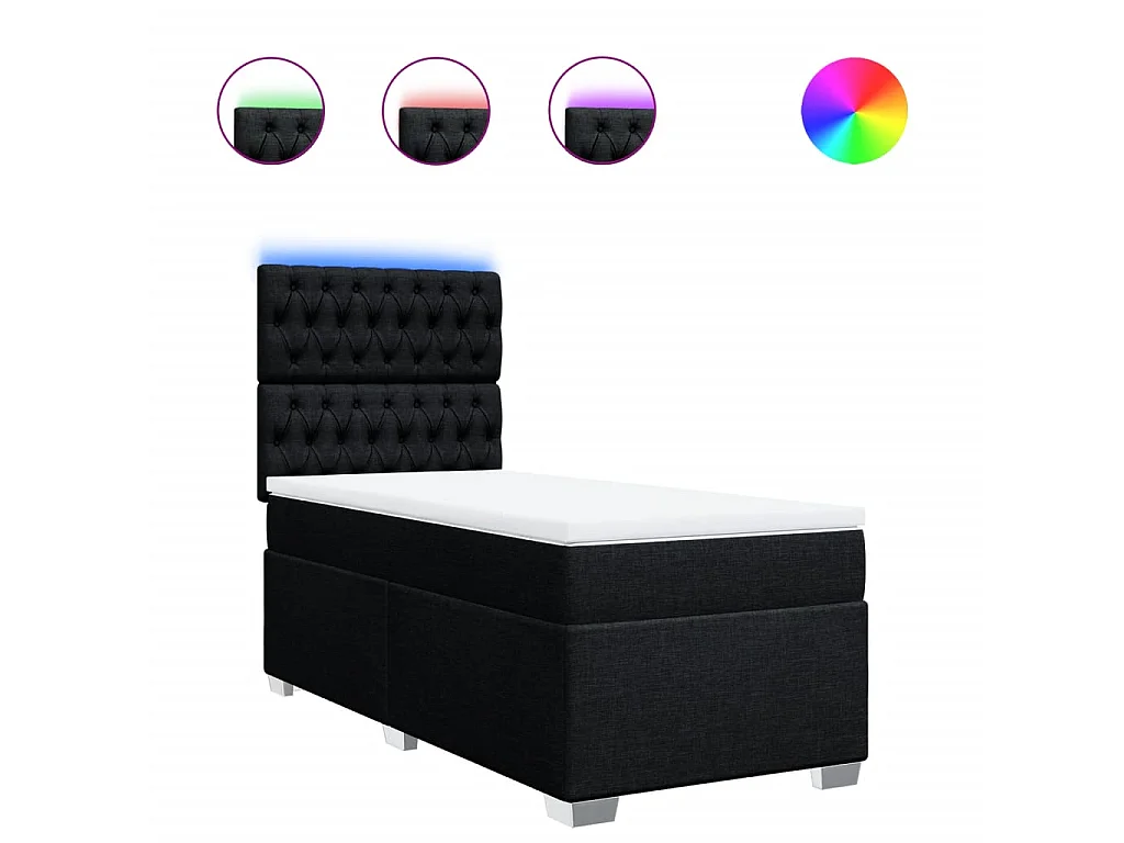 Cama box spring con colchón tela negro 90x200 cm