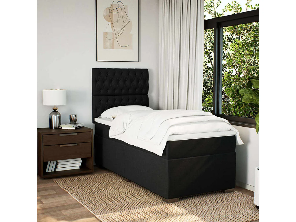 Cama box spring con colchón tela negro 90x200 cm
