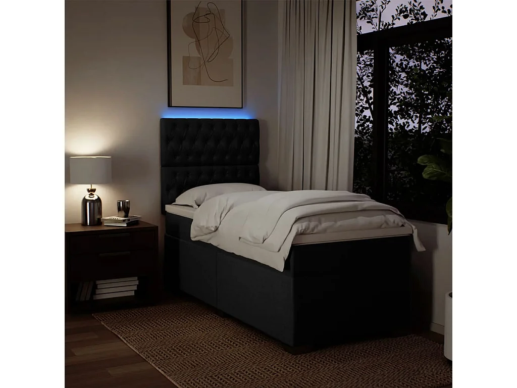 Cama box spring con colchón tela negro 90x200 cm