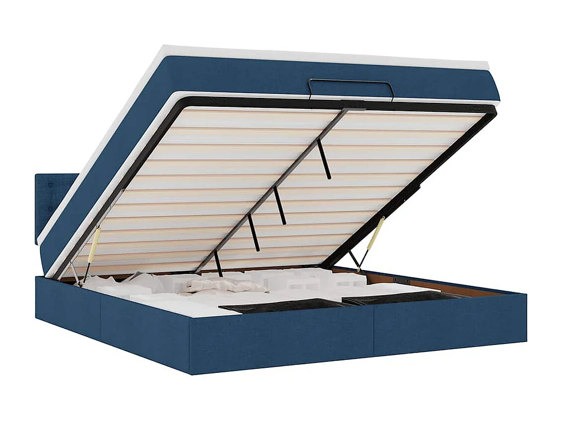Lit ottoman avec matelas et LED bleu 180x200cm tissu