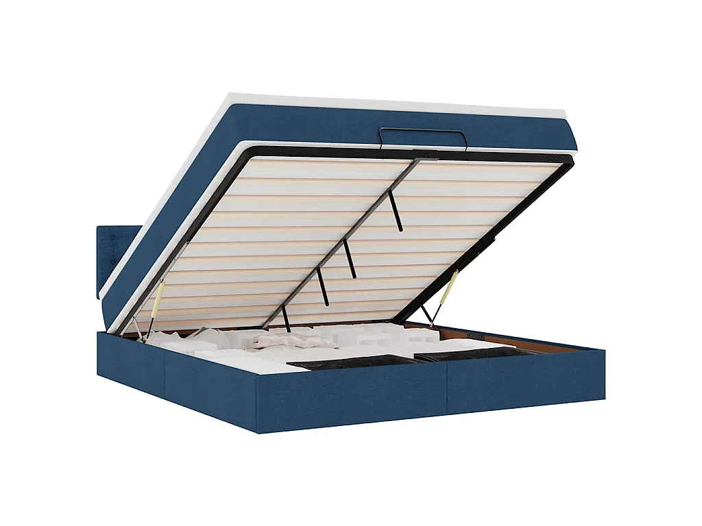 Pouf Letto con Materasso e LED Blu 180x200cm in Tessuto