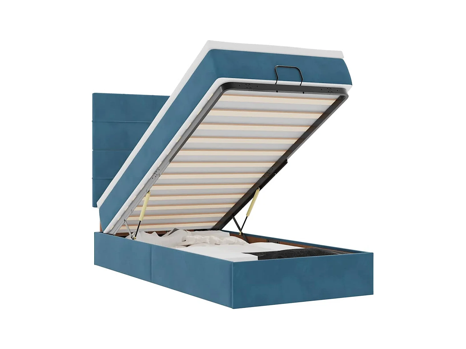 Cadre de lit ottoman avec matelas bleu foncé 100x200 cm velours