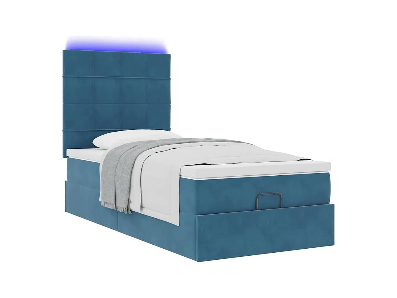Cadre de lit ottoman avec matelas bleu foncé 100x200 cm velours