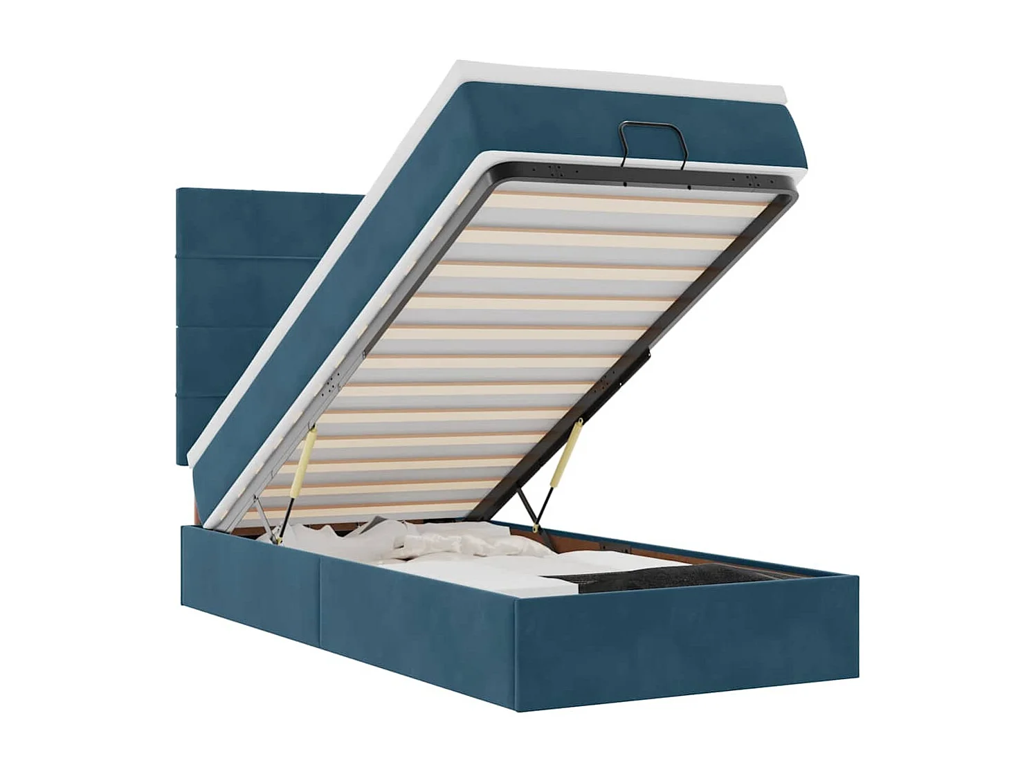 Cadre de lit ottoman avec matelas bleu foncé 100x200 cm velours