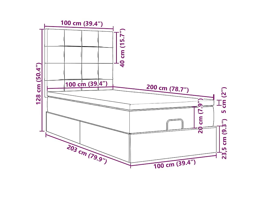 Struttura Letto Pouf con Materassi 100x200 cm Velluto