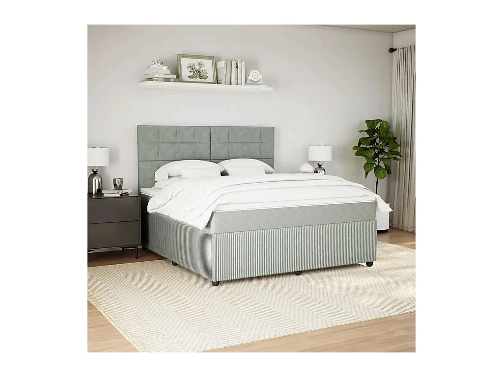 Boxspringbett mit Matratze Hellgrau 180x200 cm Samt