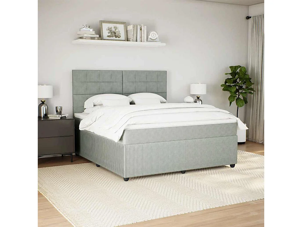 Sommier à lattes de lit et matelas Gris clair 180x200cm Velours