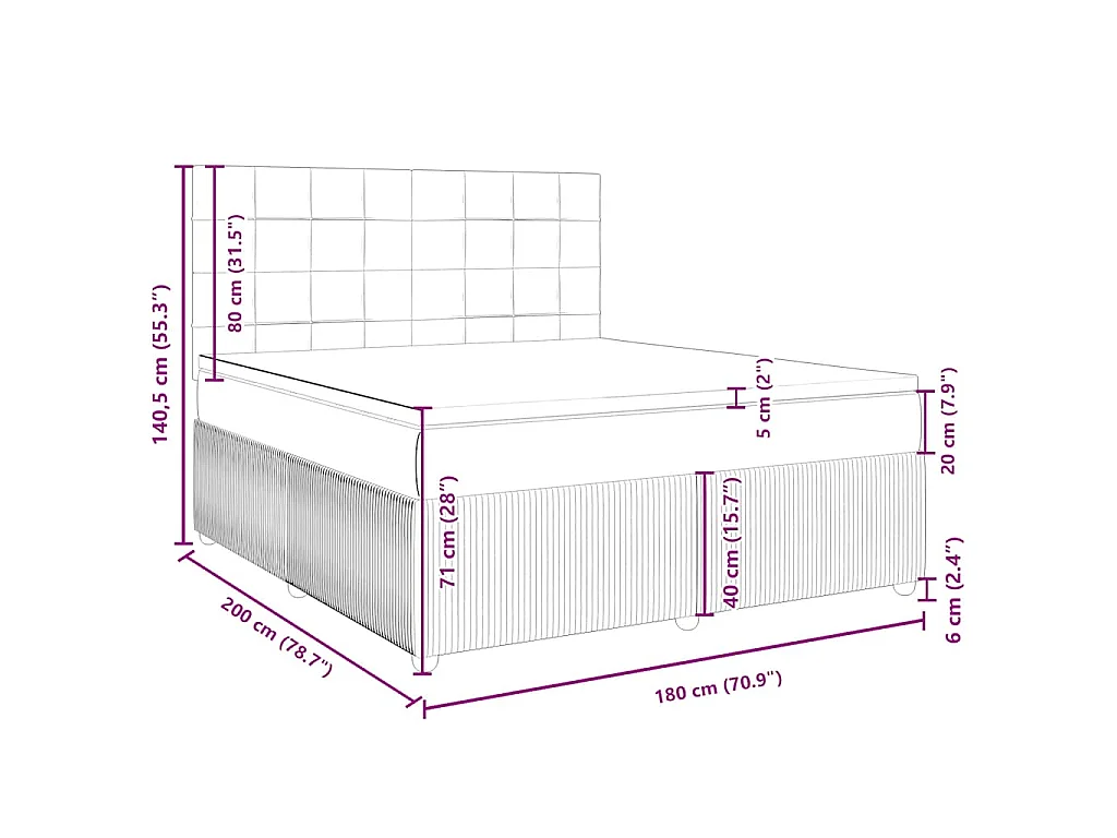 Boxspring met matras fluweel lichtgrijs 180x200 cm