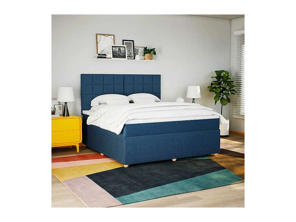 Sommier à lattes de lit avec matelas Bleu 180x200 cm Tissu