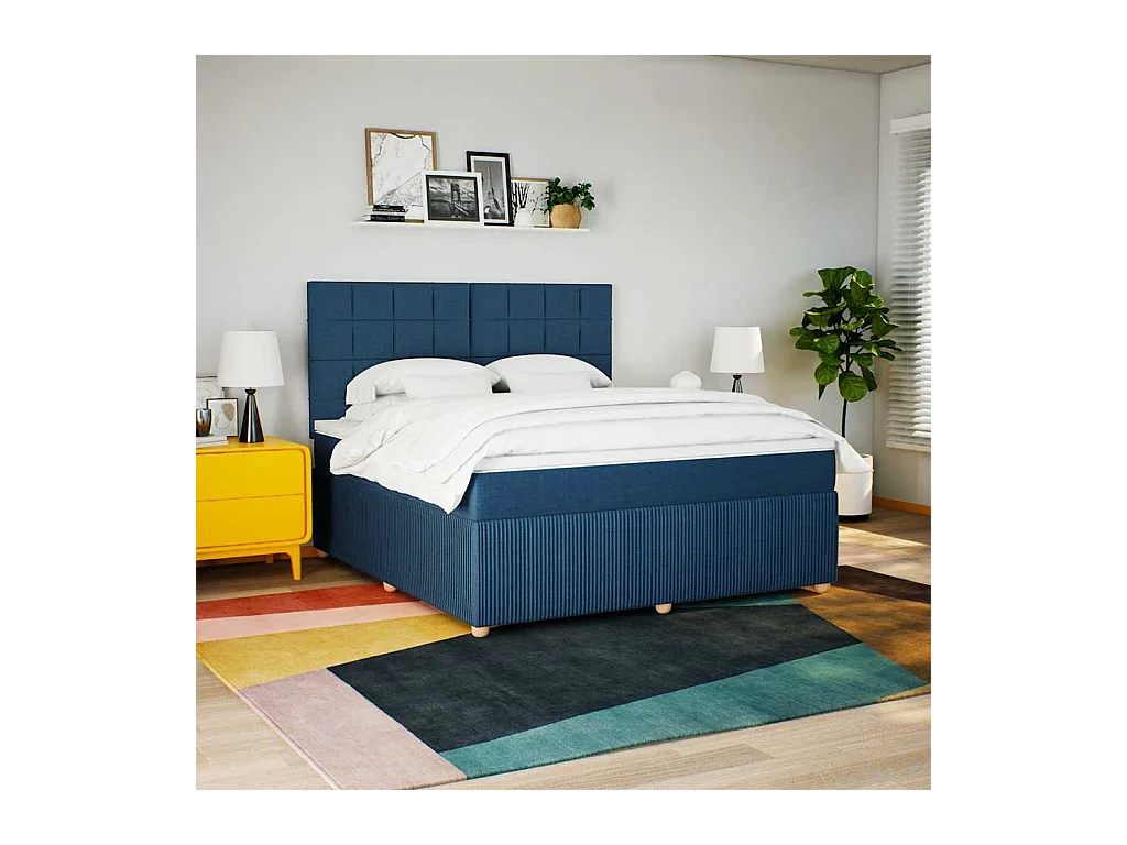 Sommier à lattes de lit avec matelas Bleu 180x200 cm Tissu