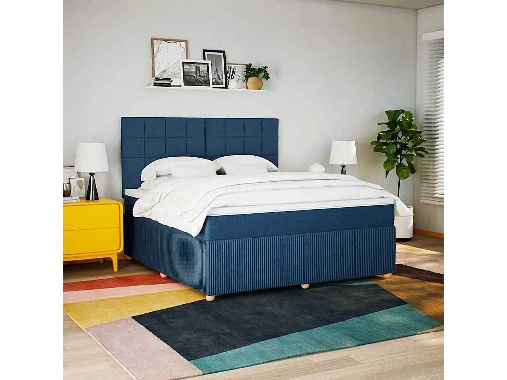 Boxspringbett mit Matratze Blau 180x200 cm Stoff