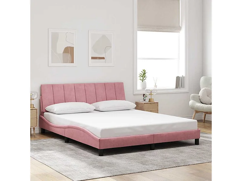 Cadre de lit sans matelas Hanko rose 160x200 cm velours