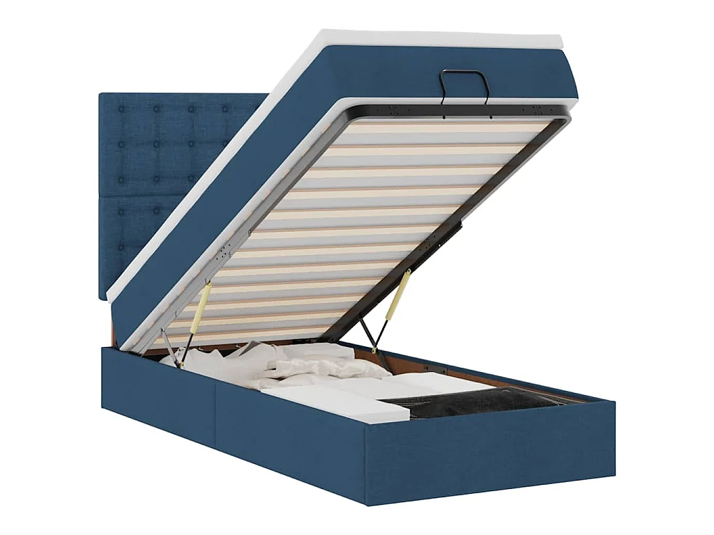 Cama otomana com colchão 90x200 cm tecido azul