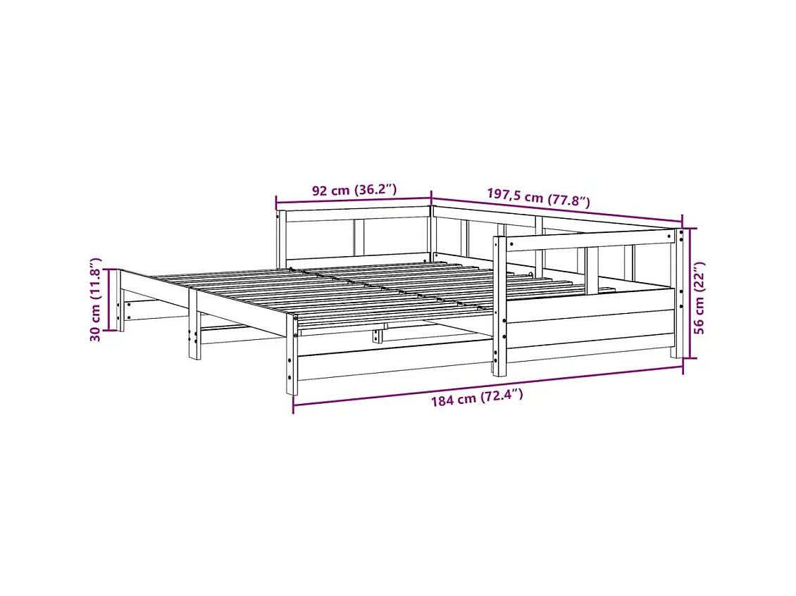 Lit de jour et lit gigogne et matelas 90x190 cm bois pin massif