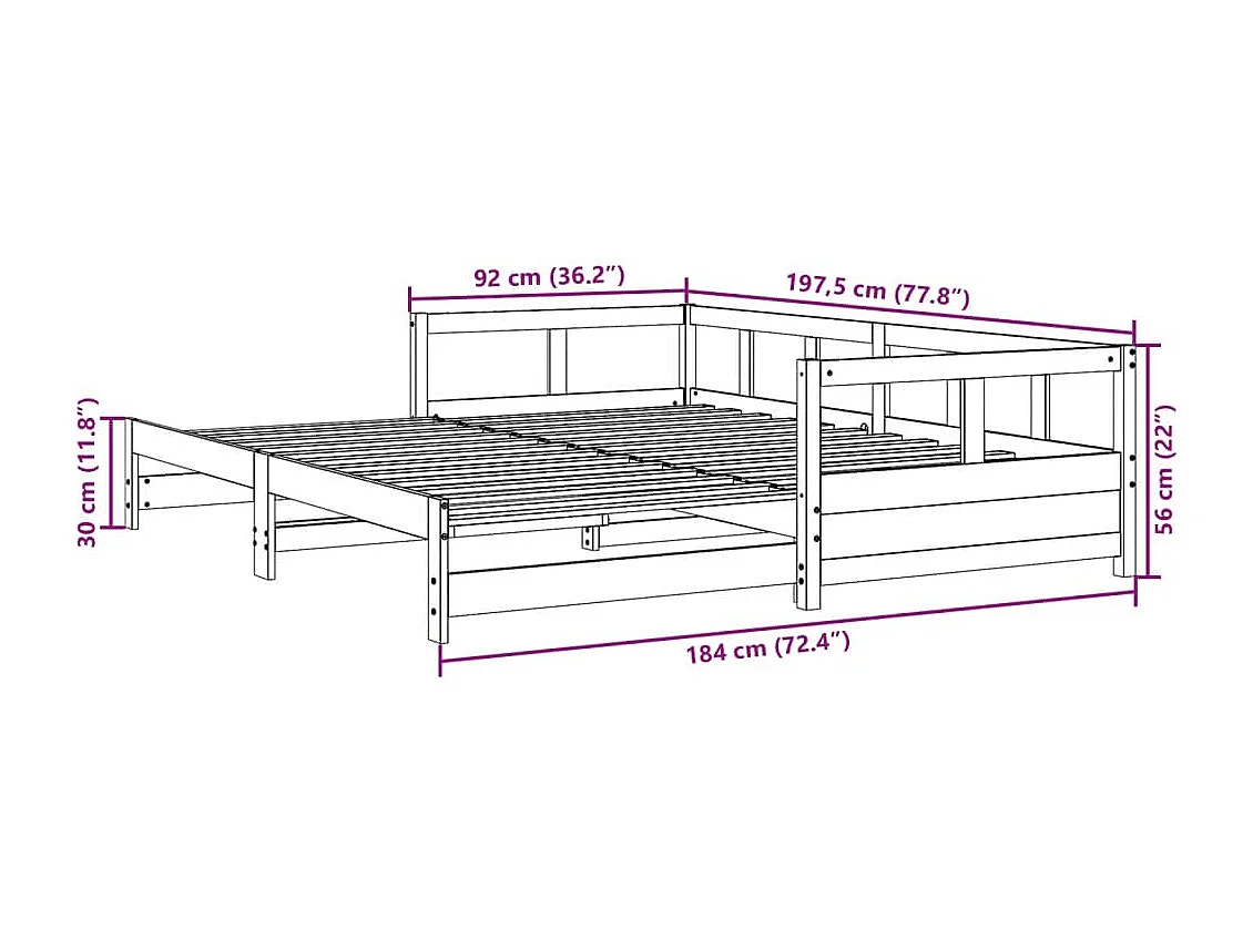 Sofá cama nido con colchones madera maciza pino blanco 90x190cm