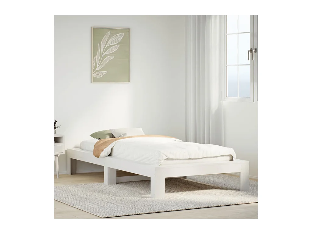 Cadre de lit sans matelas blanc 100x200 cm bois de pin massif