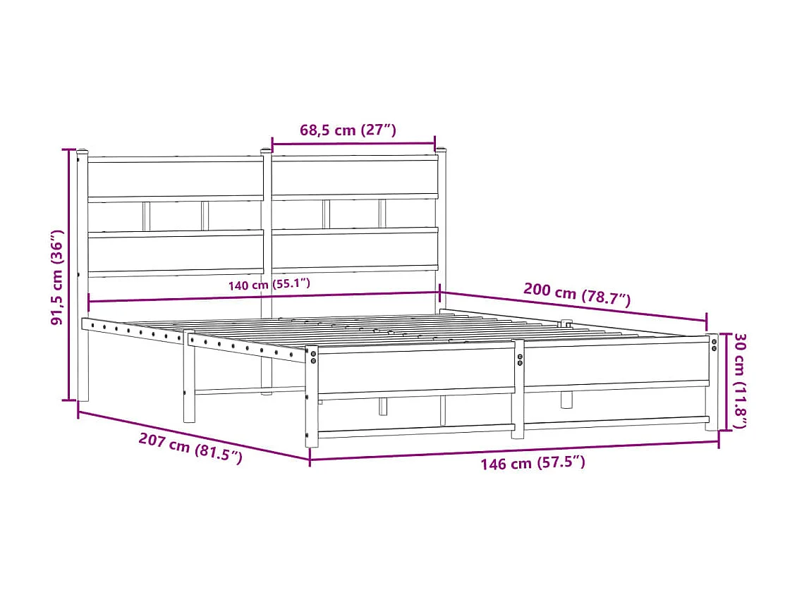 Bedframe zonder matras metaal gerookt eikenkleurig 140x200 cm