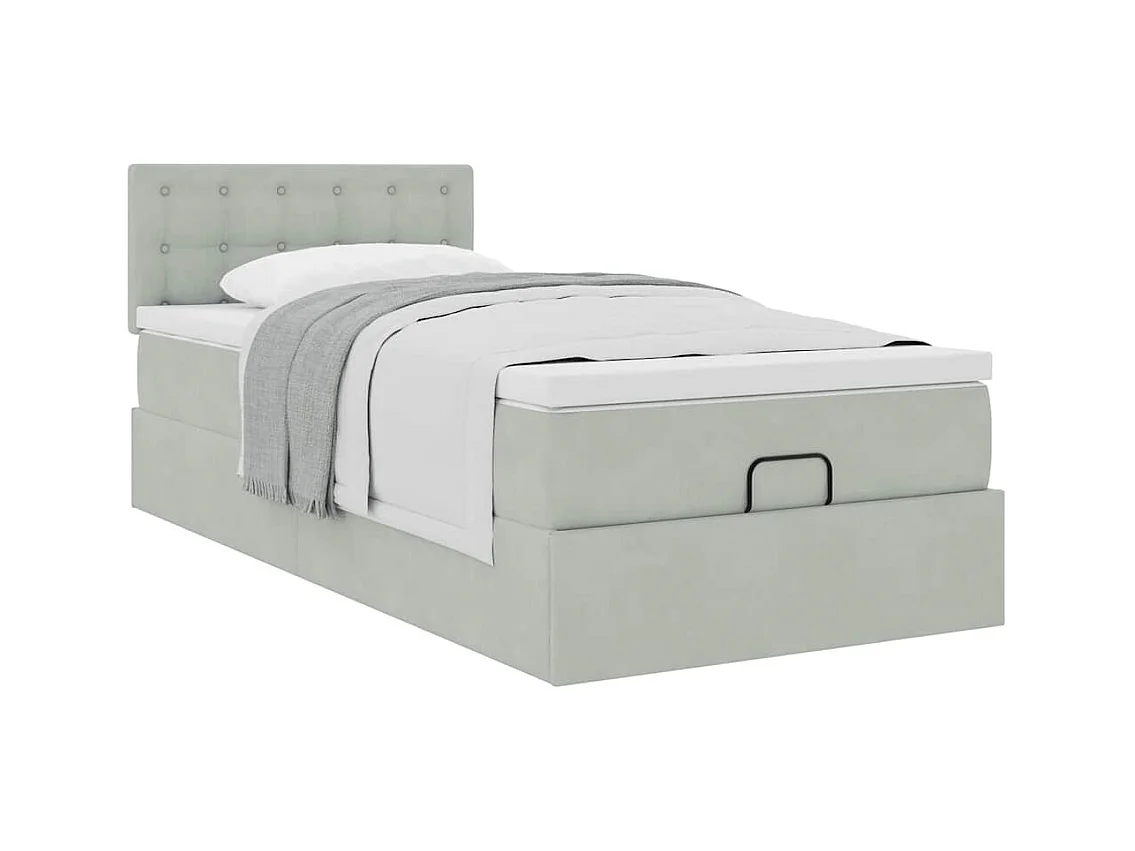 Cadre de lit ottoman et matelas gris clair 90x200 cm velours